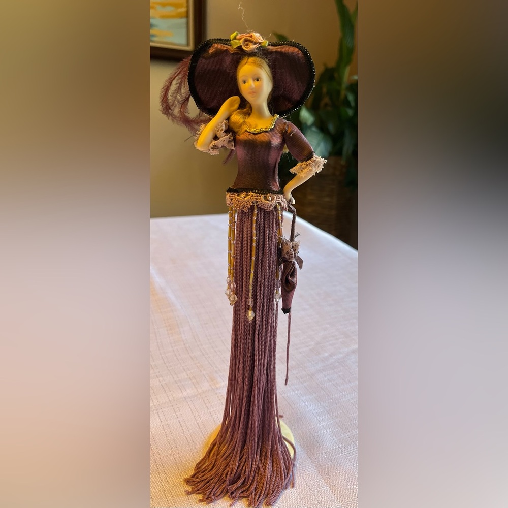 Vintage-Style Purple Tassel Lady Figurine